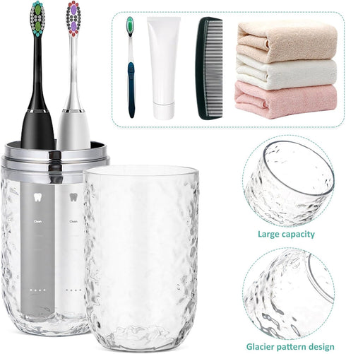2Pcs Travel Toothbrush Case with Lid, 8.6x2.2x2.2in Portable Holder, Transparent 3D Pattern