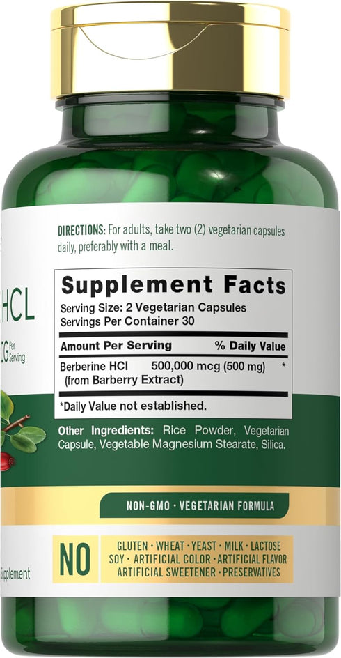 Carlyle Berberine Supplement 500,000mcg | 60 Capsules | Berberine HCL | Vegetarian, Non-GMO, Gluten Free