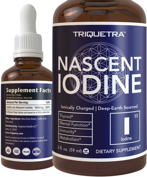 Nascent Iodine Supplement, 400 Servings, Vegan, 1800 mcg - 600 mcg per Drop, Pure Clear Color for Thyroid Health,