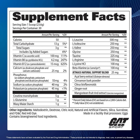 GAT SPORT JetMass Fast-Acting Volumizing Creatine System, 30 Servings, Tropical Ice Flavor