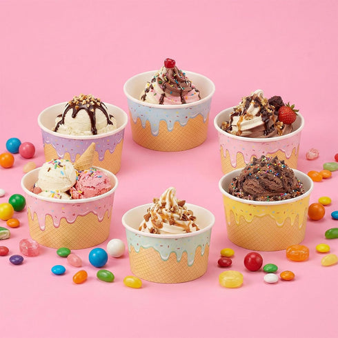 Jingmore 240 4/6/8 oz 6 Frozen Summer (8 oz) Pcs Ice Cream Bowls Paper Ice Cream Cups Containers Bulk Colors Disposable