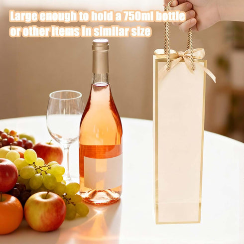 WCHOSOZH 12Pcs Wine Gift Bags, Wine Bottle Gift Bag with Tissue Paper, Reusable Gold Foil Kraft Paper Wines Bag