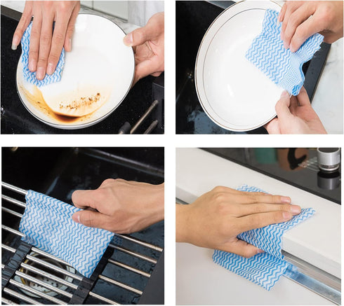 Disposable Cleaning Cloths for Kitchen - Multi-use Dish Towels, 50 Count, Blue Cleaning Rags