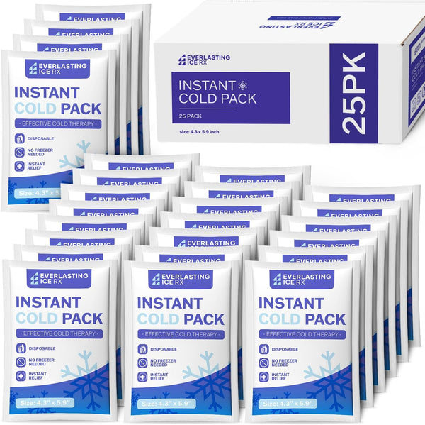 25 Pack Instant Cold Packs - Disposable Ice Packs for Injuries, Pain Relief, Swelling, Inflammation, Sprains, Toothache