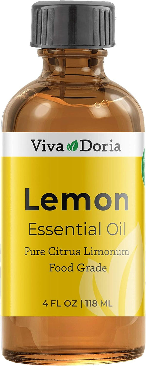 Viva Doria 100% Pure Lemon Essential Oil, Undiluted, Food Grade, Southwest - USA Lemon Oil, 118 mL (4 Fl Oz)