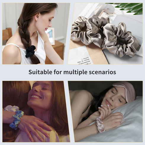 ZIMASILK 100% Mulberry Silk Hair Scrunchies, 19 Momme Elastic Hair Bands for Women and Girls, 3 Pack, Taupe