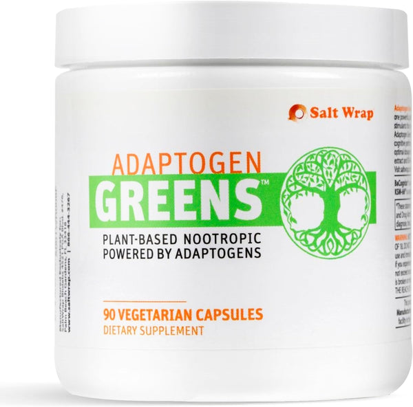 SaltWrap Adaptogen Greens Nootropic, Brain Memory Support Natural Supplement, 90 Capsules
