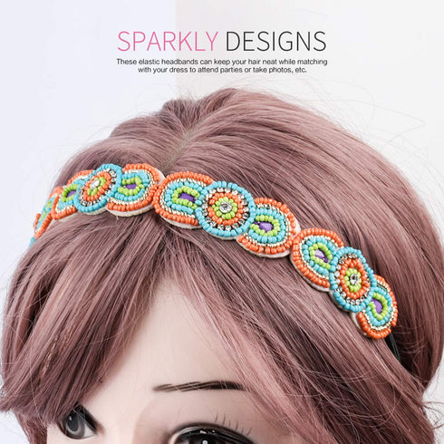 Teenitor 6 Pieces Elastic Rhinestone Beaded Headbands, Handmade Vintage Hair Bands for Girls