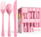 Party Solids Pink Plastic Silverware Heavy Duty 160 Pcs Pink Plastic Cutlery Set Disposable