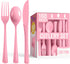 Party Solids Pink Plastic Silverware Heavy Duty 160 Pcs Pink Plastic Cutlery Set Disposable