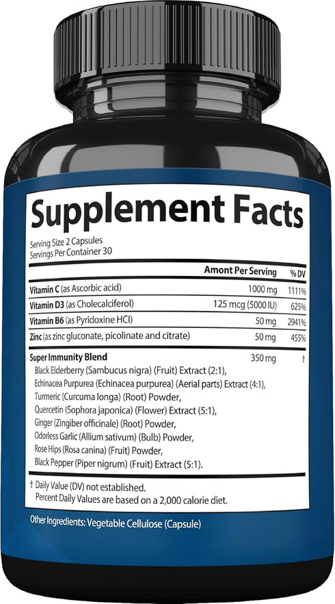 Immune 12 1 D3, Immune StrongVit Support Supplement in Complex with Vitamin C, Zinc, Echinacea, Elderberry, Ginger