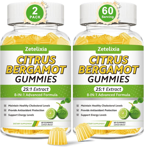 Zetelixia 2 Pack Citrus Bergamot Gummies, Citrus Bergamot Supplement for High Cholesterol, Cholesterol
