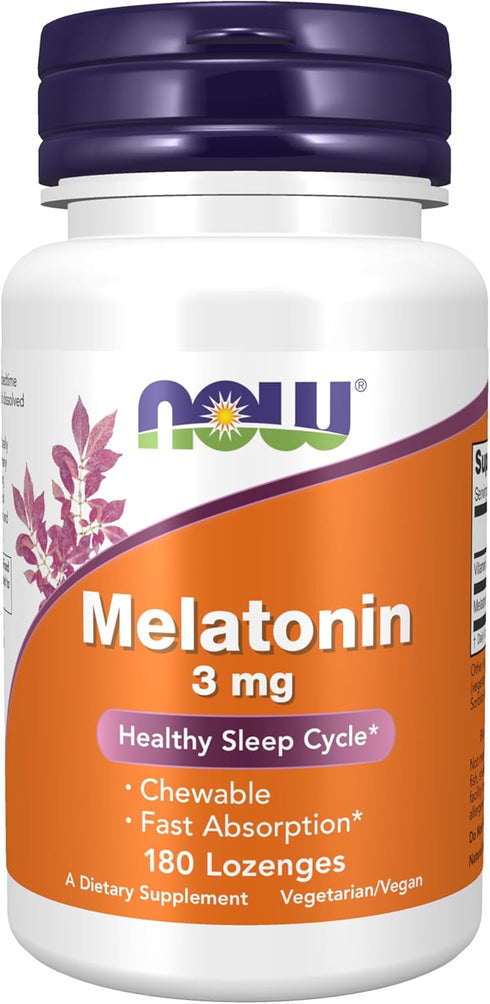 NOW Supplements Melatonin 3 mg, Healthy Sleep Cycle*, 180 Chewable Lozenges