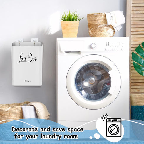 Sealegend Magnetic Lint Bin with Dryer Lint Brush, Wall Mounted Trash Can for Laundry Room Organization, Gray White