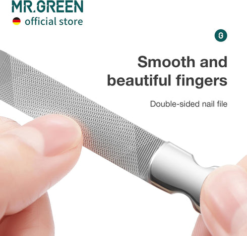 MR.GREEN Double Sided Nail Files Stainless Steel Manicure Pedicure Grooming for Professional Finger Toe Nail Care Tools (Long)