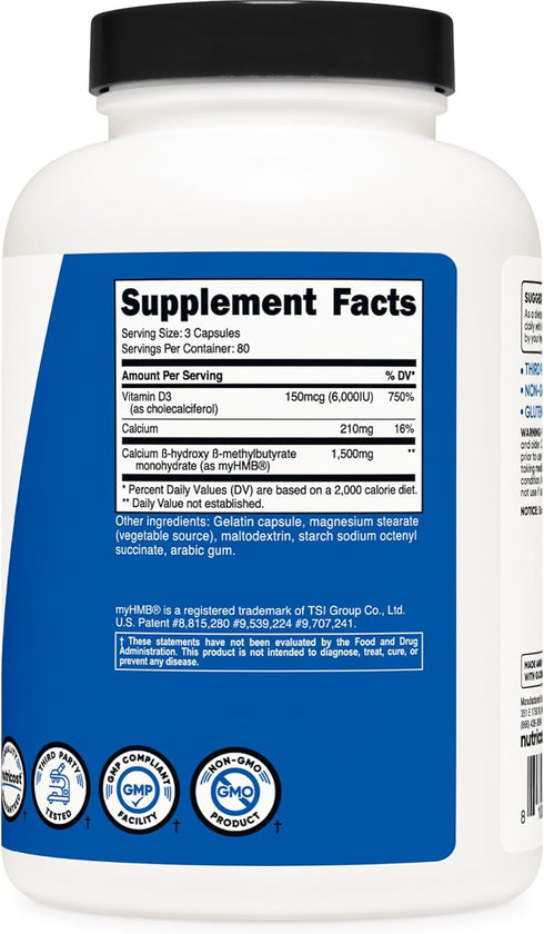 Nutricost HMB (1500mg) and Vitamin D3 (6000 IU) Supplement, 240 Capsules, Gluten Free and Non-GMO
