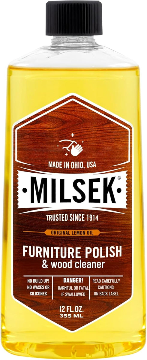 Milsek Furniture Polish and Wood Cleaner with Lemon Oil, 12 Fl Oz, Multipurpose Solution for Home Improvement