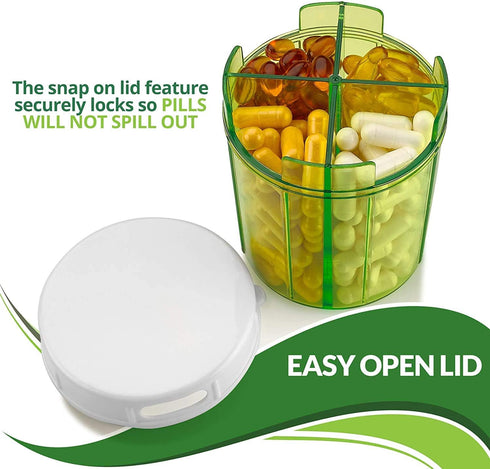 Round Pill Organizer Dispenser, Pack of 2, Pill Boxes with 4 Compartments for Medication & Vitamins
