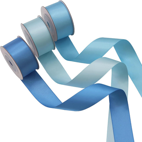 Double Face Blue Satin Ribbon, 1" x 5 Yard Each, 6 Colors for Gift Wrapping, Wedding, Baby Shower, Total 30 Yards