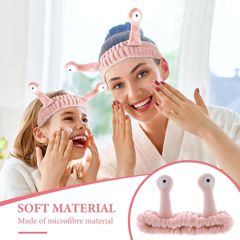 Spa Headband Facial Makeup Head Band, Microfiber Coral Fleece Snail Cartoon Hair Accessories for Washing Face (Pink)