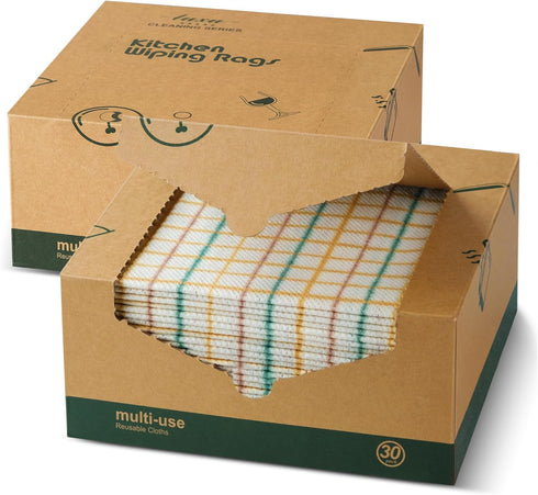 LUXU Reusable Cleaning Wipes, 60 Count Heavy Duty Multi-Use Cloths, Biodegradable Dish Paper Towels for Domestic