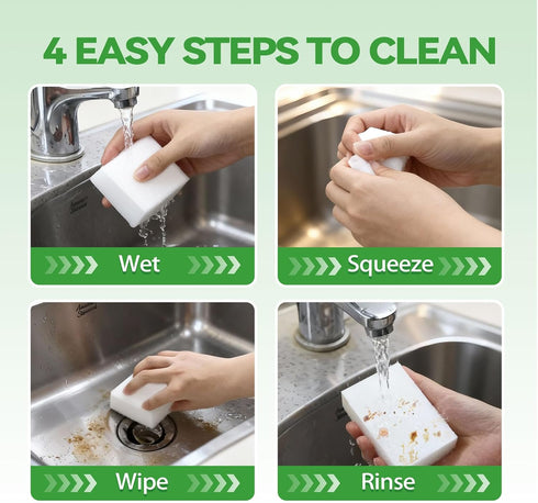 Pack (50) Magic Sponge Erasers, Water-Activated Cleaning Pads Sponge Mop, Bulk Multi-Purpose Melamine Foam Cleaner