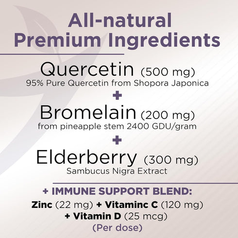 Quercetin with Vitamin C and Zinc - Elderberry, Quercetin 500mg, Quercetin with Bromelain, Zinc Quercetin, Vitamin D3 -