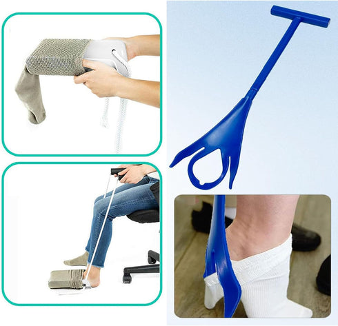 Sock Aid Kit for Elderly & Disabled with Long Shoe Horn - Easy On/Off Assistive Device, Eliminates Bending Over