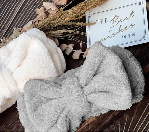 Cute Bow Spa Headbands for Women, Soft Coral Facial Shower Head Wraps for Makeup Washing Face Skincare