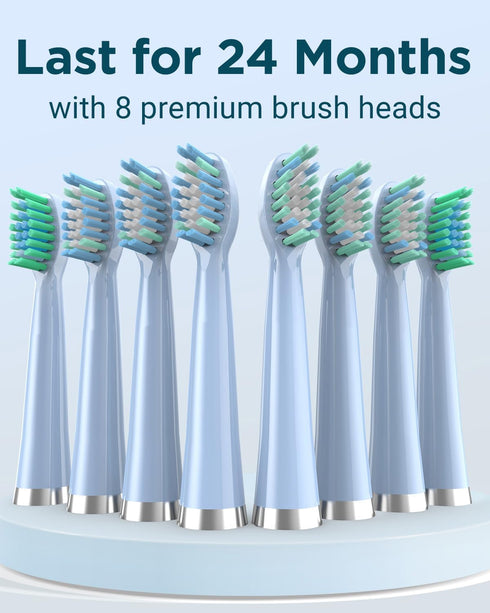 Rtauys M5 Rechargeable Sonic Electric Toothbrush - Power Toothbrush with 8 Brush Heads, Travel Case, Light Blue