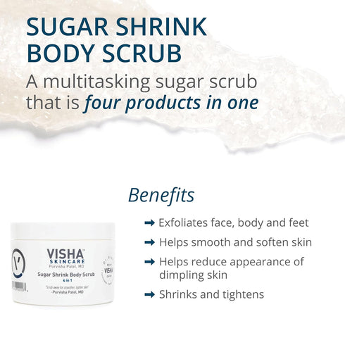 Visha Skincare 4 in 1 Sugar Shrink Body Scrub, Multi-tasking Exfoliating All Over Body Scrub for Smooth and Soft Skin, Helps Reduce the Appearance of Cellulite, Shrinks and Tightens 10oz
