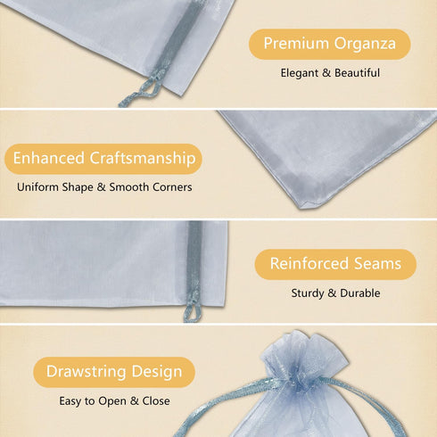 100pcs 4x6 Inches Drawstrings Organza Gift Candy Bags - Wedding Favors (Gray)