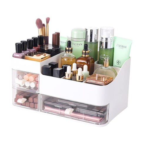 White Makeup Organizer with 3 Drawers, Plastic Skincare and Cosmetic Storage for Vanity Countertop Organization