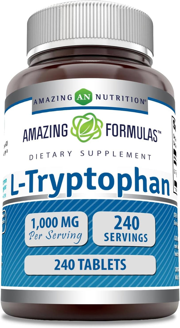 Amazing Formulas L-Tryptophan 1000mg Tablets Supplement - Non-GMO, Gluten Free, Made in USA (240 Count)