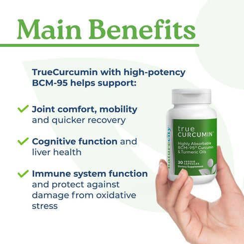 NatureCity True-Curcumin Turmeric Supplement | 500mg Curcuma Capsules | Non-GMO Vitamin Supplements | Supports Joints