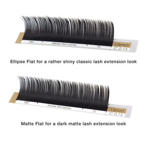 LASHVIEW Ellipse Flat Eyelash Extension Supplies, 0.15mm C Curl Mixed Length, Professional Salon Use