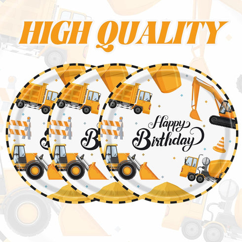 KFJBPB 50PCS 7 Inch, Construction Party Paper Plates Disposable Cake Dessert Plates Construction Birthday Party