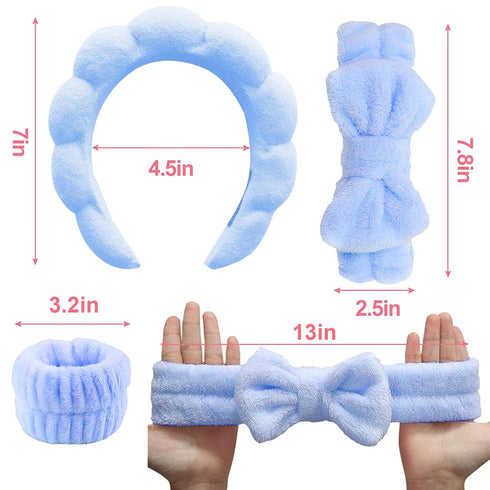 TLUXX 4-Piece Spa Headband & Wristband Set, Reusable Makeup & Skincare Accessories for Face Washing, Ideal for Women
