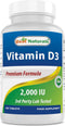 Best Naturals Vitamin D3 2000 IU (50 mcg) - 100 Tablets, 100 Days Supply for Immune Health, Strong Bones, & Muscle