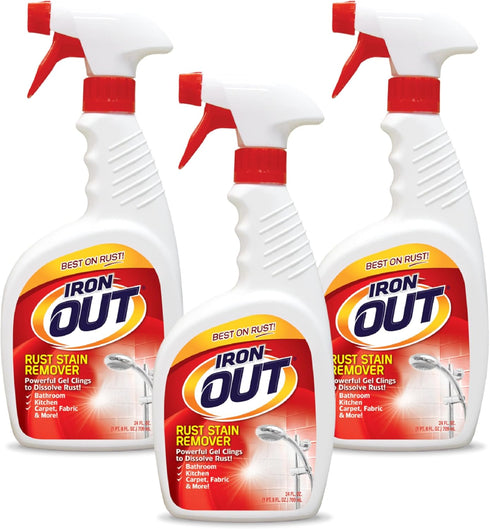 IRON OUT Rust Stain Remover Spray Gel, 24 Ounces, 3-Pack for Bathrooms, Kitchens, Laundry, and Outdoors