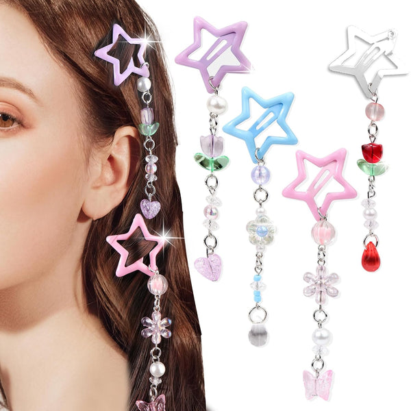 Star Hair Clips - 4 PCS 2000s Y2K Silver Star Barrettes, Non Slip Metal Snap Hair Accessories