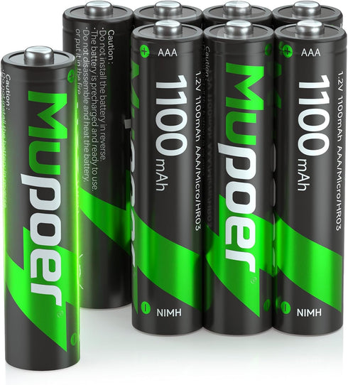 Rechargeable AAA 8 Pack, Ni-MH 1100mAh High Capacity, Long-Lasting Pre-Charged Triple A Batteries
