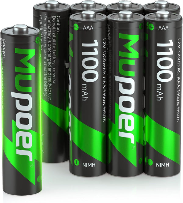Rechargeable AAA 8 Pack, Ni-MH 1100mAh High Capacity, Long-Lasting Pre-Charged Triple A Batteries