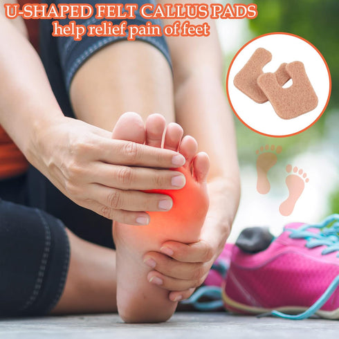 Boao 30 Pcs U Shaped Felt Callus Pads, Metatarsal Foot Pads for Pain Relief, Adhesive Pads for Men and Women, Beige