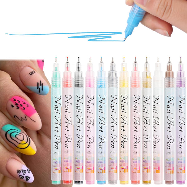 Nail Art Graffiti Pen Set, 12Pcs Waterproof Painting Marker Pen for Professional Manicure
