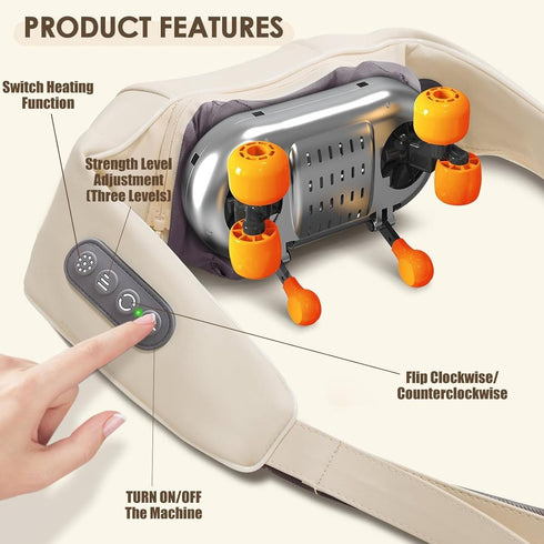 wfofmo 4D Wireless Deep Tissue Kneading Neck Massager with Heating Function, Shiatsu and Shoulder Massager Pillow