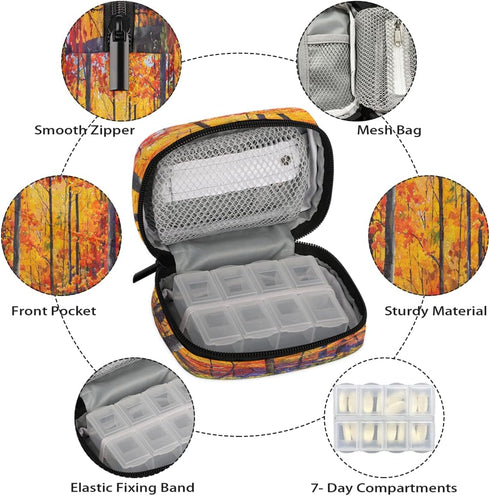 Skerhhux 7 Autumn Forest Color Pill Case Travel Pill Organizer Weekly Day Portable with Zipper Medicine Box Pill Case