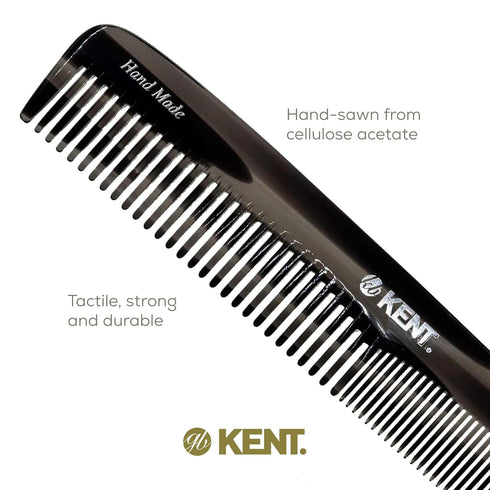 Kent 9T Black Graphite Detangler Comb, Fine Tooth and Wide Tooth, Large Handmade Dressing Comb, Made in England