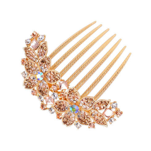 Women Rhinestone Inlaid Flower Hair Comb, Hairpin Barrette Accessory, Perfect Mother's Day Gift (Champagne).