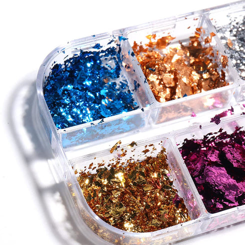 Holographic Nail Art Glitters, 6 Grids Nail Foil Flakes, Sparkly Aluminum Foil Flake Sequins for Nail Design
